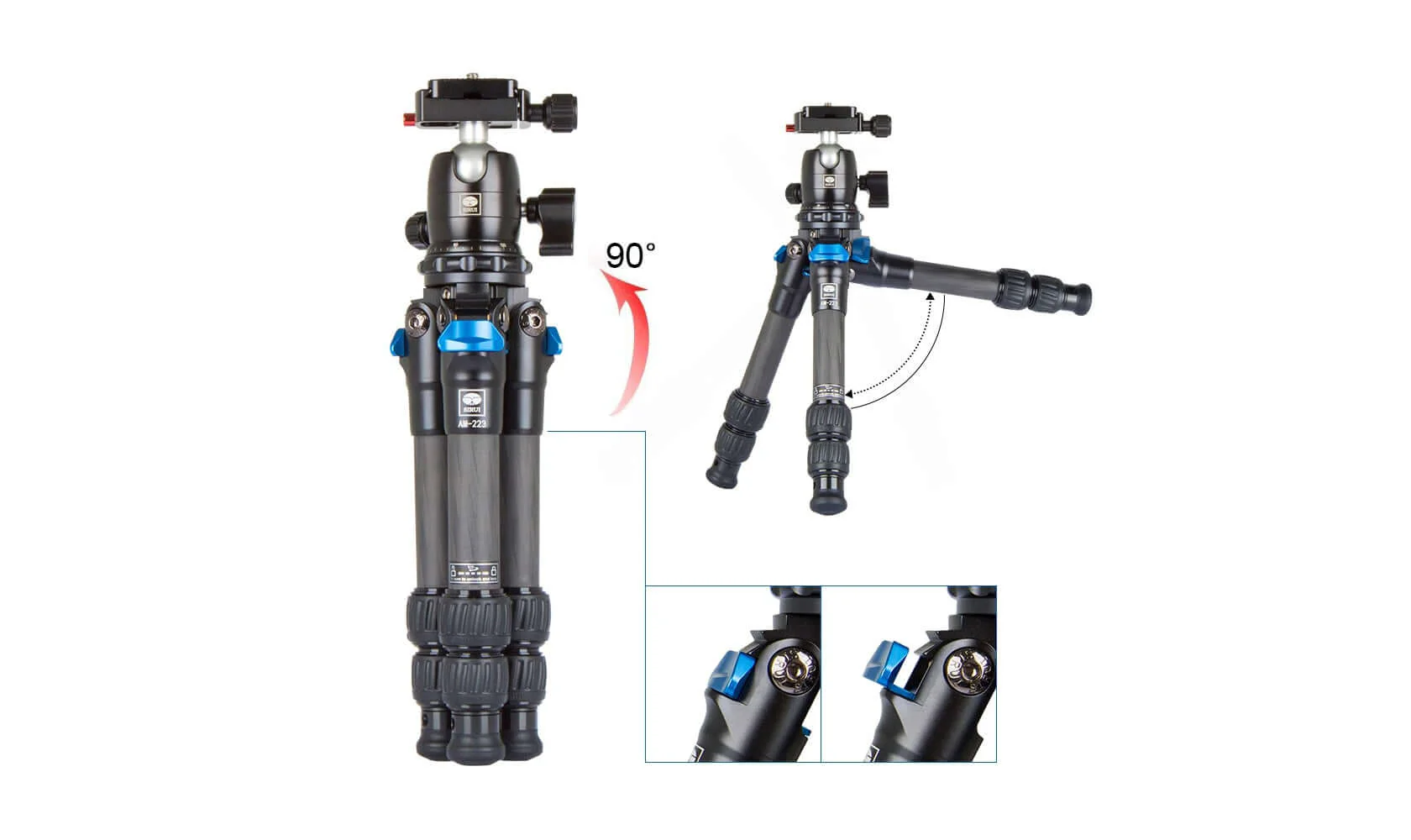 SIRUI AM-223 Carbon Fiber Mini Travel Tripod with B-00K Ball Head - Image 4