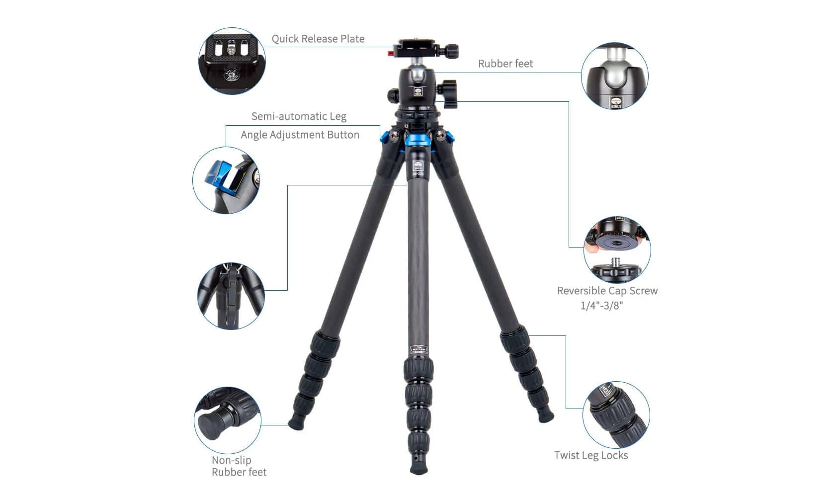 SIRUI AM-225 Carbon Fiber Small Tripod with B-00K Ball Head - Image 5